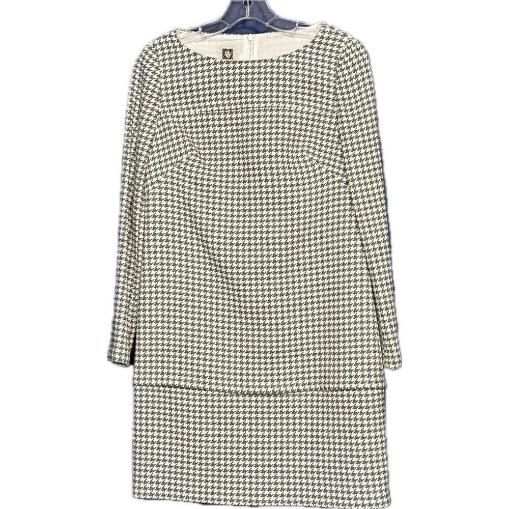 Anne Klein Midi Dress Womens Sz 2 Gray White Houndstooth Poly / Viscose Office
